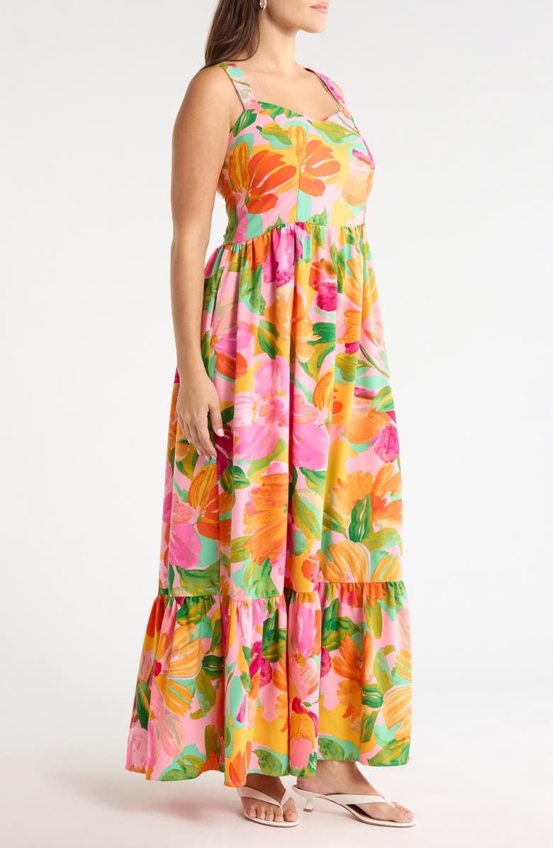 SUGARLIPS Jovana Floral Smocked Tie Shoulder Maxi Dress, Alternate, color, Pink/ Multi