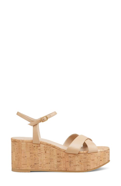 Stuart Weitzman Dayna Leather Crisscross Wedge Sandals In Adobe