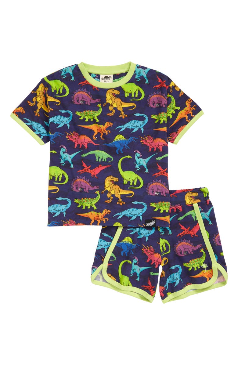 Boardies Kids' Dinosaur Print Organic Cotton Blend T-Shirt & Shorts, Main, color, 
