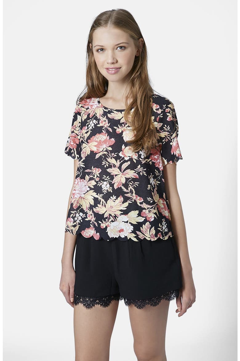 Flower Scallop Tee, Main, color, BLACK MULTI
