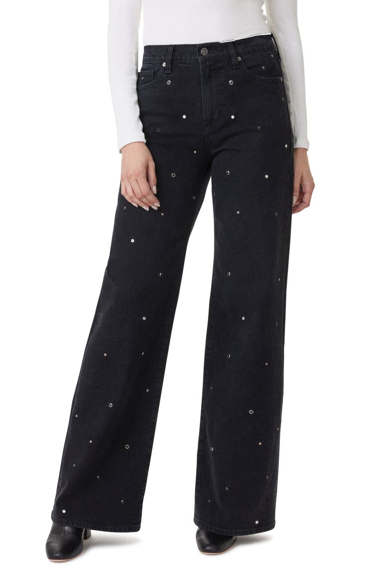 Denver Grommet High Waist Wide Leg Jeans, Main, color, WASHED BLACK