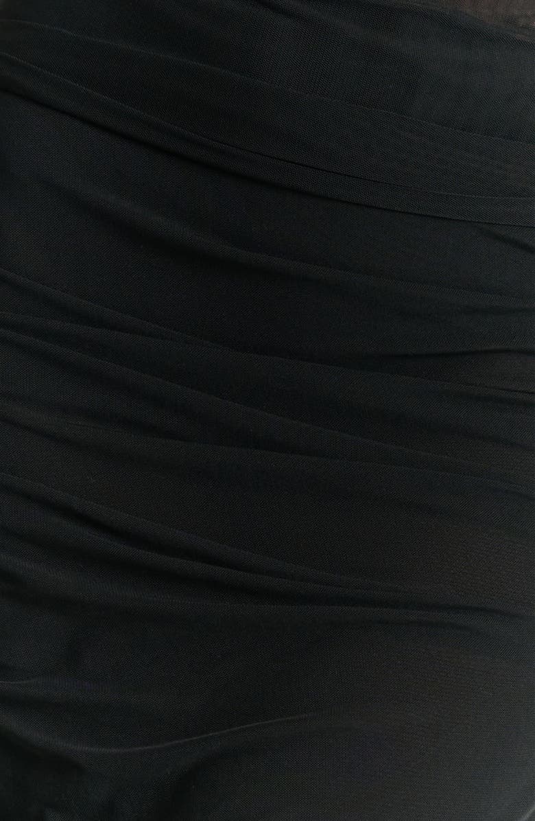 Naked Wardrobe Shirred Strapless Mesh Maxi Dress, Alternate, color, Black