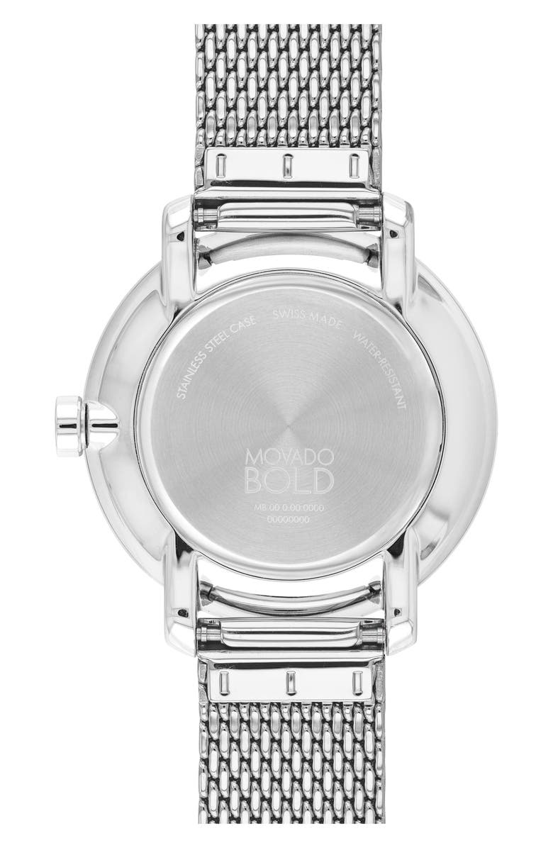 Movado Bold Shimmer Mesh Strap Watch, 34mm, Alternate, color, Silver Dial