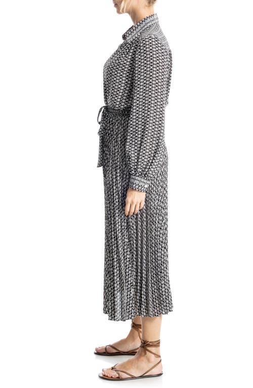 Max Studio Long Sleeve Pleated Shirtdress In Black/white Geo