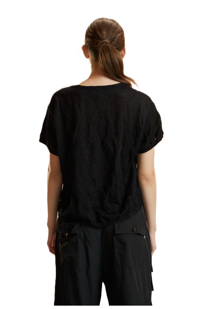 Cynthia Rowley Crinkle Knit Short Sleeve Top, Alternate, color, Black