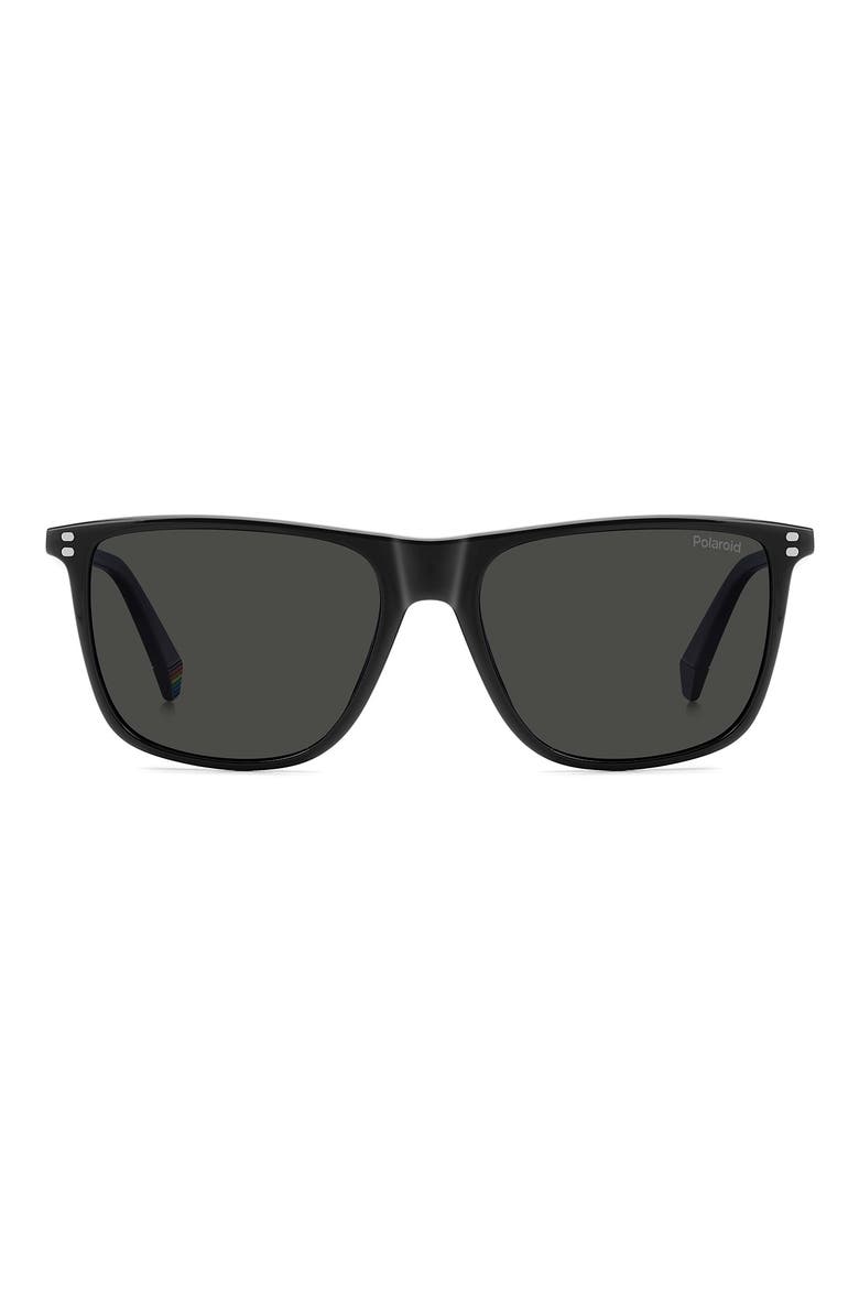 55mm Polarized Rectangular Sunglasses, Main, color, BLACK/ GREY POLAR