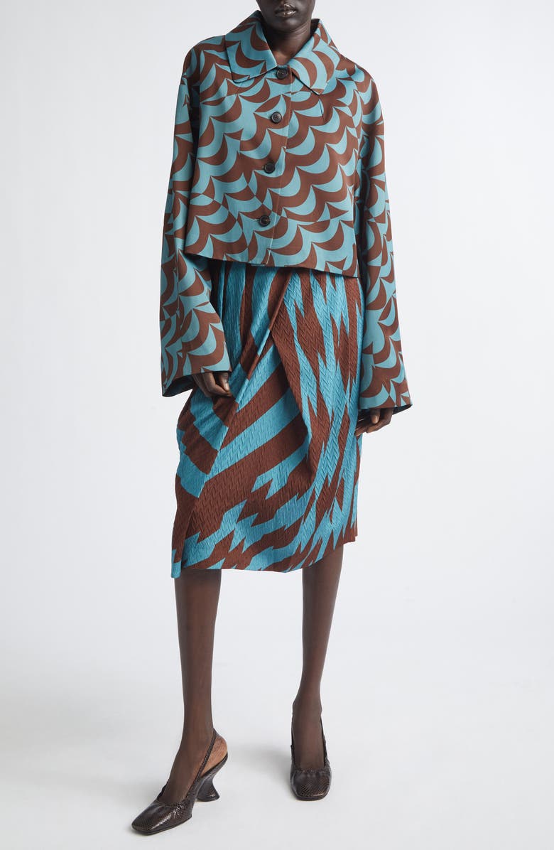 Dries Van Noten Saronga Geometric Print Silk Skirt, Alternate, color, Raf