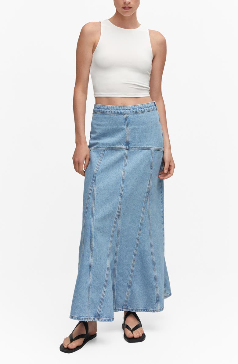MANGO Pieced Denim Maxi Skirt, Alternate, color, 