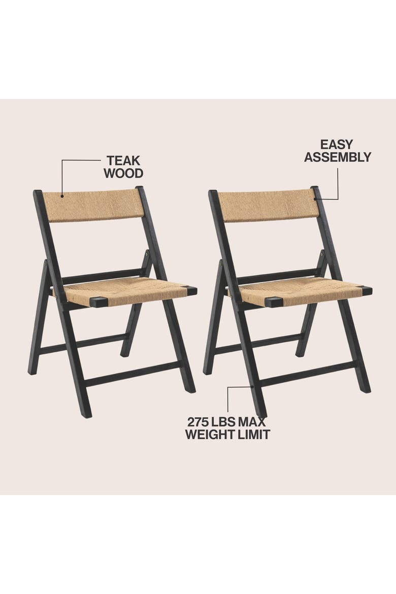 Kiawah Coastal Woven Seagrass and Wood Folding Chair, Indoor Space-Saving Armless Chair for Dining or Living Room, Alternate, color, Black