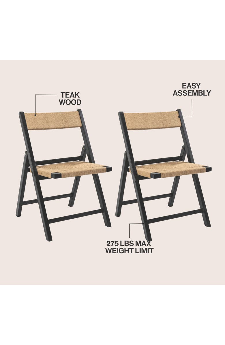 JONATHAN Y Kiawah Coastal Modern Woven Seagrass Teak Wood Folding Chair, Alternate, color, Black
