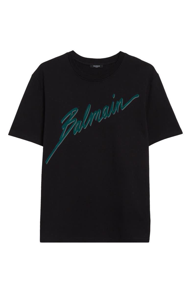Balmain Letter Flocked Logo T-Shirt, Alternate, color, Eoj Black/ Emerald