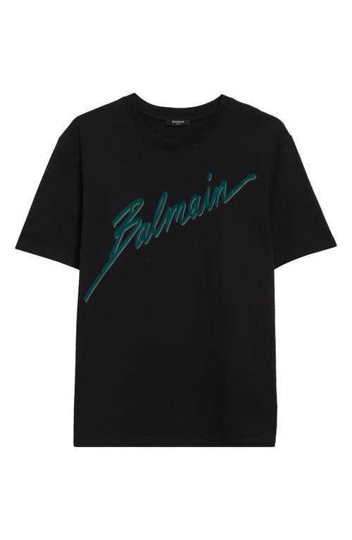 Balmain Black Crewneck T-shirt With Logo Lettering Print On The Front In Cotton Man In Black
