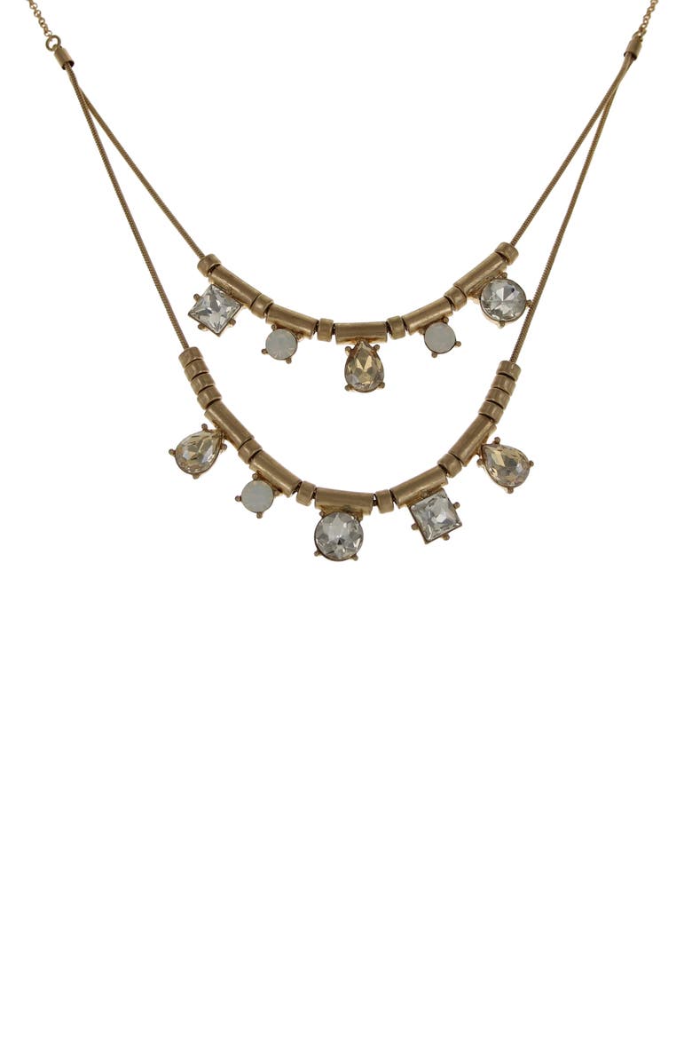 OLIVIA WELLES Brielle Double Strap Crystal Necklace, Main, color, Metallic
