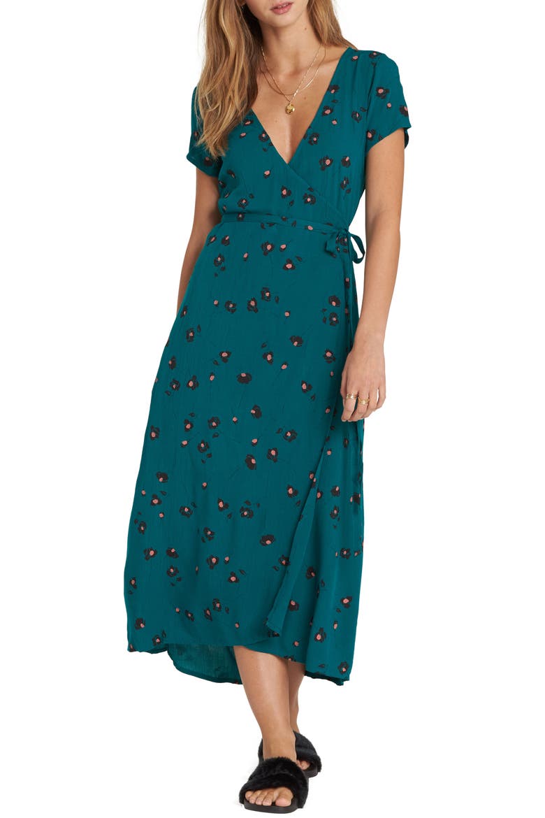 Wrap Me Up Print Midi Dress, Main, color, DEEP LAGOON