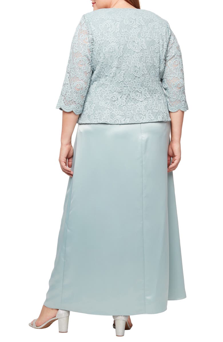 Alex Evenings Embroidered Lace Mock Two-Piece Gown with Jacket, Alternate, color, Ice Sage