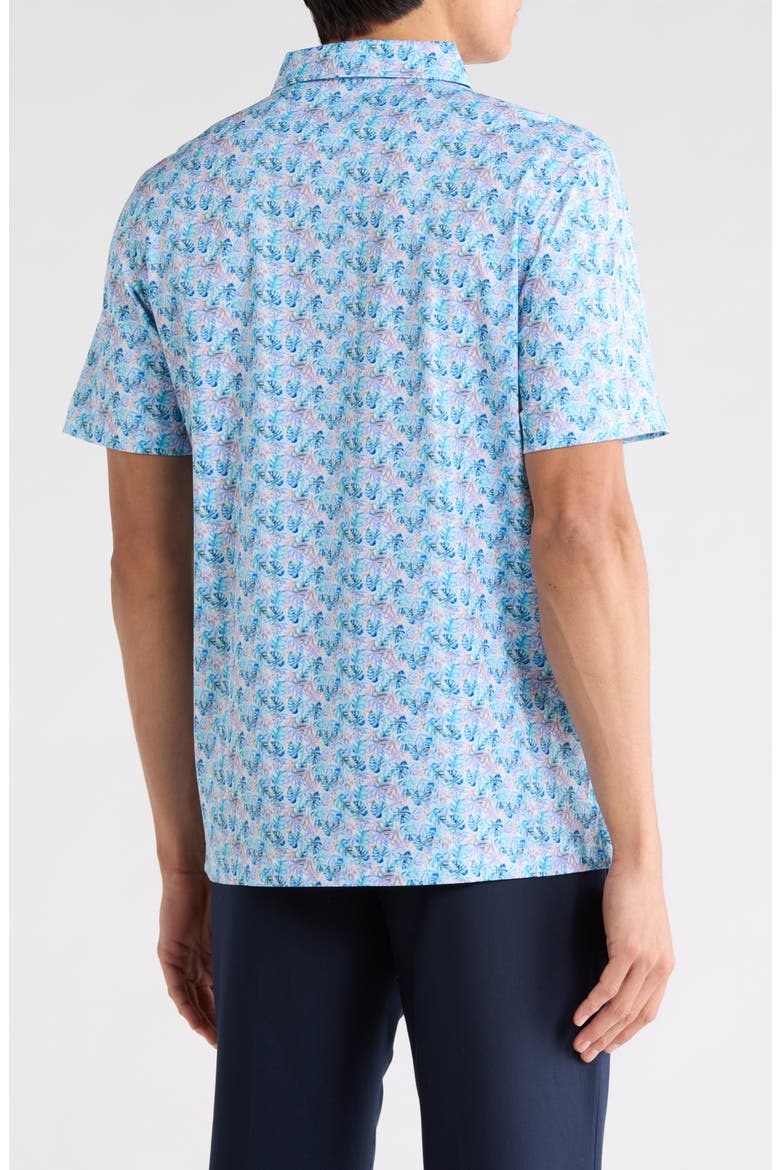OoohCotton® Leaf Print Polo, Alternate, color, TURQUOISE
