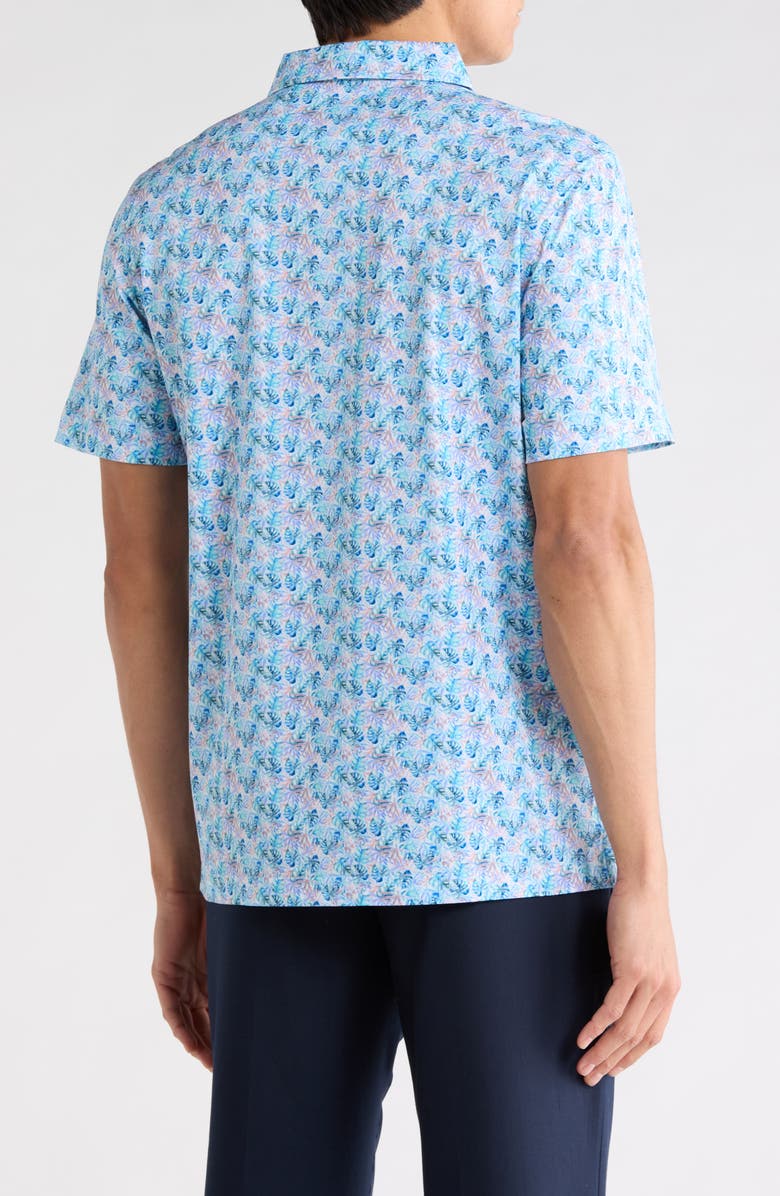 Bugatchi OoohCotton<sup>®</sup> Leaf Print Polo, Alternate, color, Turquoise