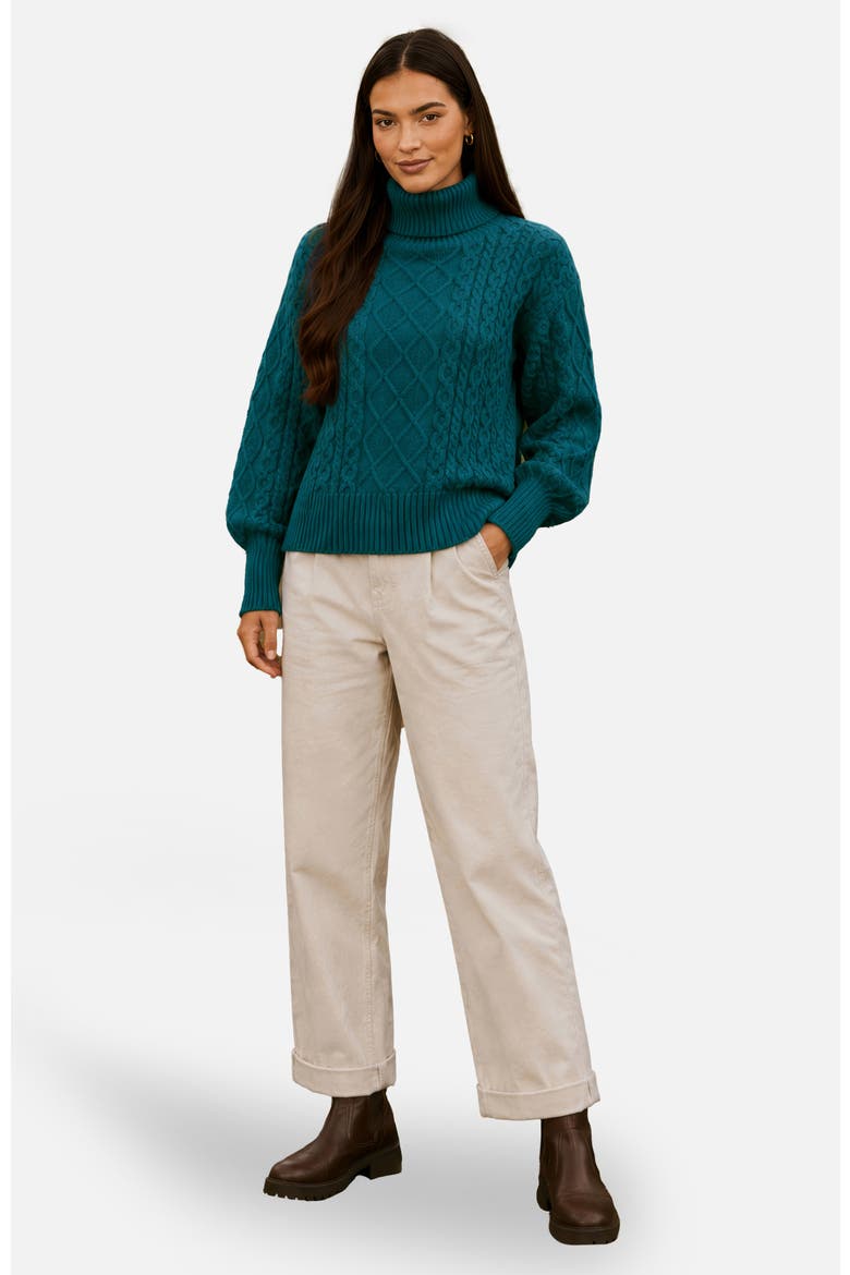 Cable Knit Roll Neck Jumper, Alternate, color, Teal