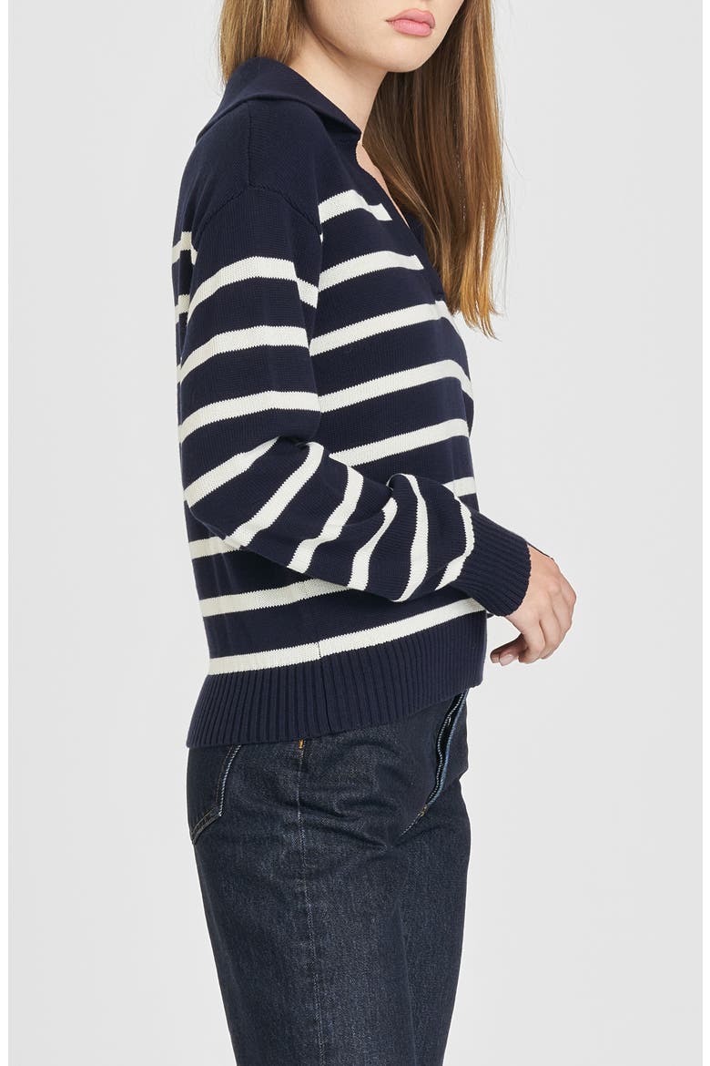 Port Stripe Johnny Collar Cotton Sweater, Alternate, color, NAVY IVORY