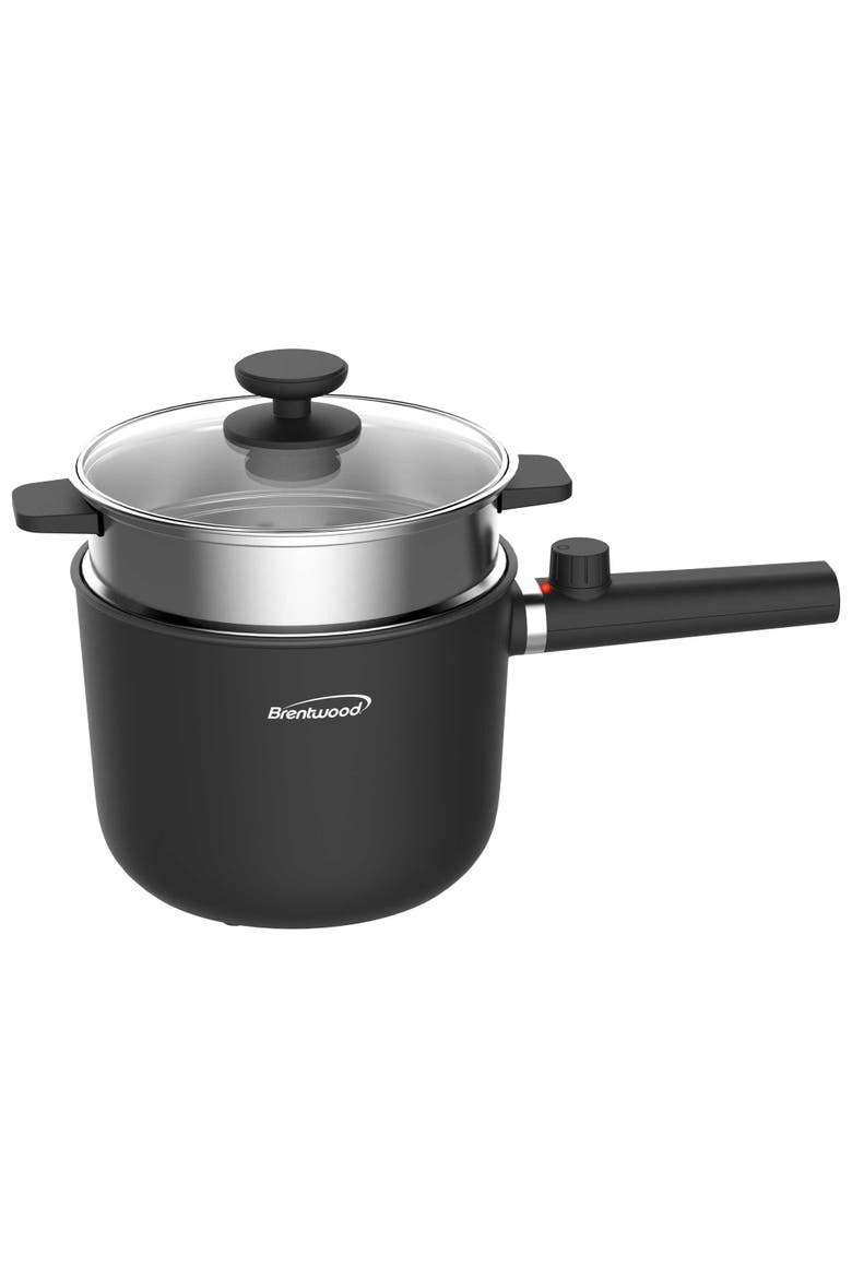 Multi-Function Electric Hot Pot Cooker with Ceramic Non-Stick Ceramic Coating and Stainless-Steel Food Steamer, Main, color, Black
