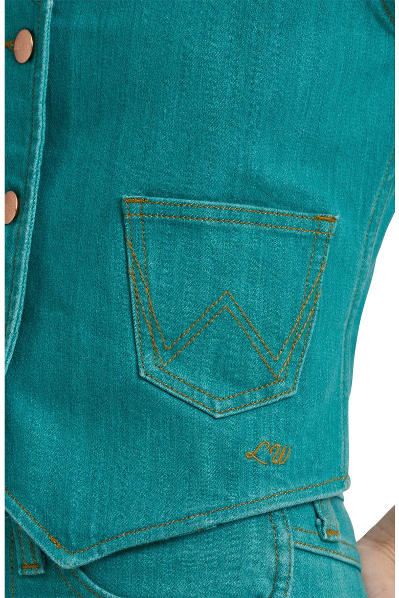 x Lainey Wilson Embroidered Denim Vest, Alternate, color, TURQUOISE