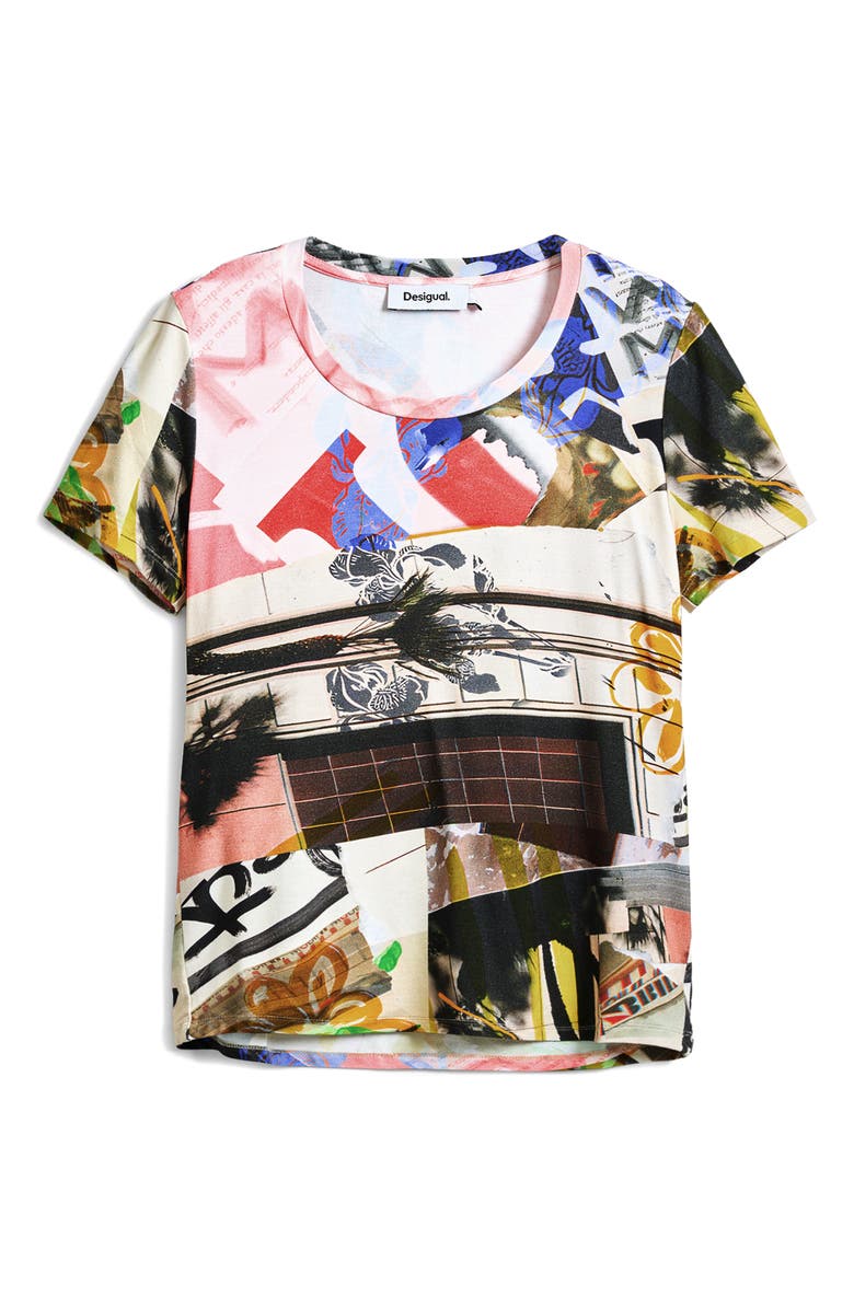 Desigual Abstract Print Cotton Blend T-Shirt, Alternate, color, White Multi