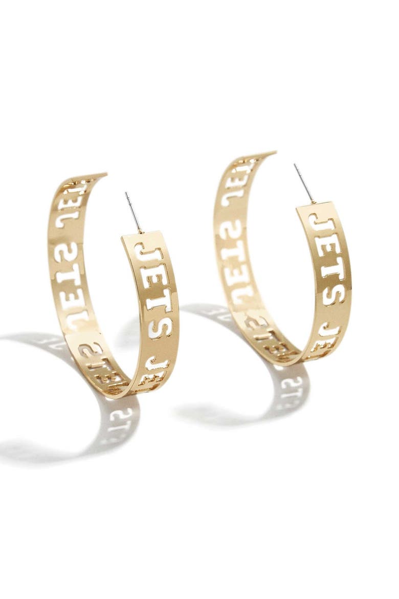 x Baublebar Gold New York Jets Large Cutout Hoop Earrings, Main, color, Gold