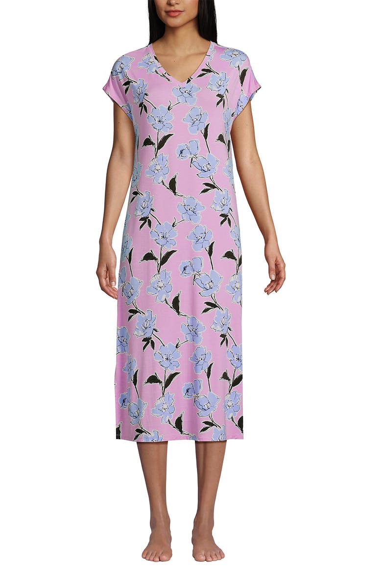 Short Sleeve Cooling Midi Nightgown, Alternate, color, Lilac Breeze Etched Floral