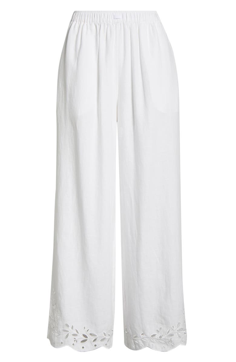 Lunya Embroidered Eyelet Linen Pants, Alternate, color, 
