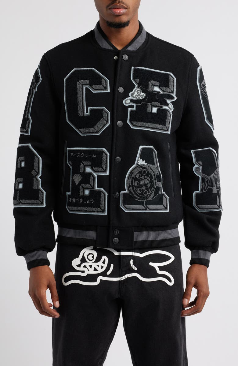 ICECREAM Creme Wool Blend Varsity Jacket, Alternate, color, 