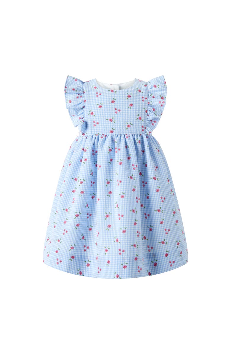 Rachel Riley Gingham Floral Sundress & Hat, Alternate, color, Blue