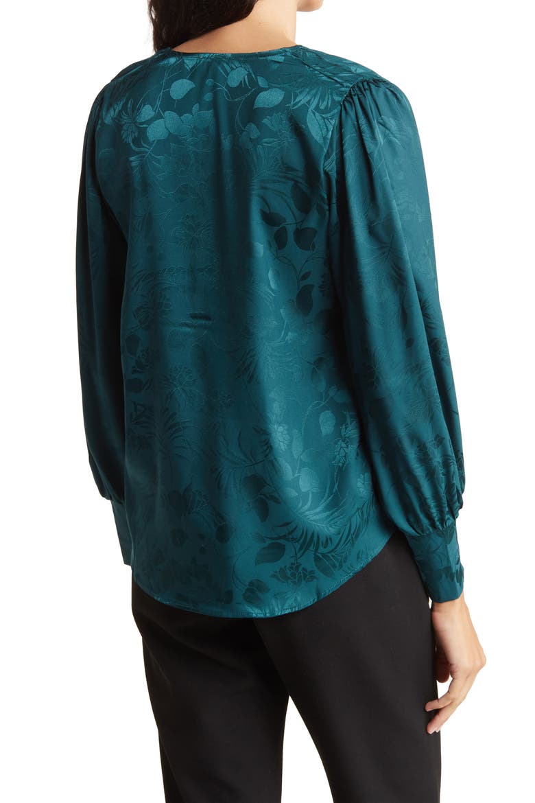Surplice Long Sleeve Satin Blouse, Alternate, color, PINE NEEDLE