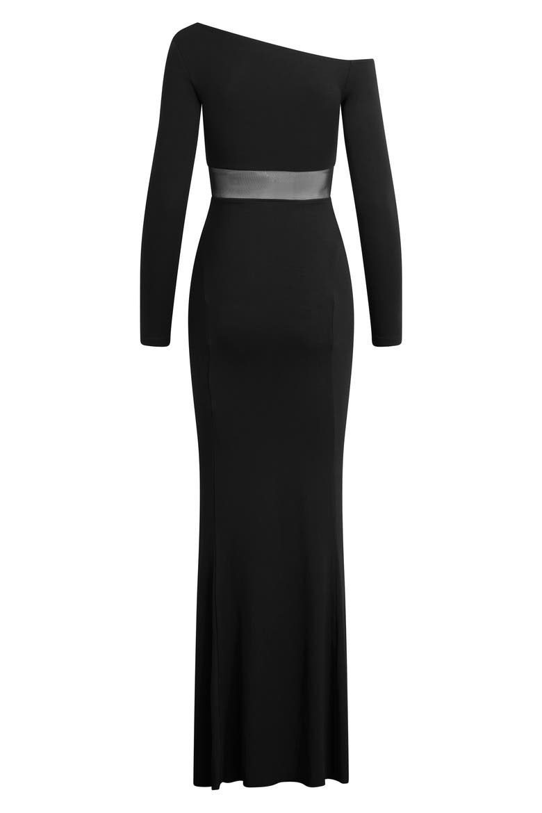The Hold Me Asymmetric Long Sleeve Dress, Alternate, color, BLACK