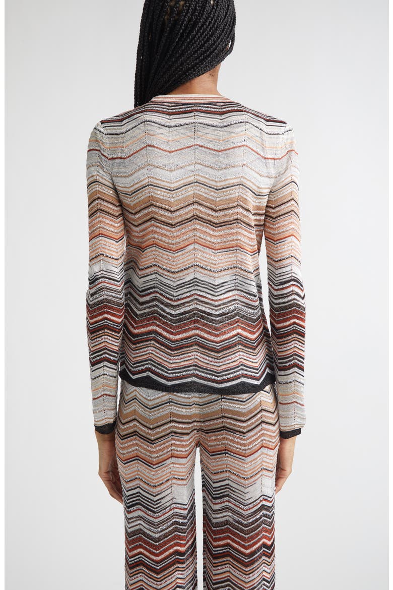 Zigzag Lamé Cardigan, Alternate, color, RED AND BEIGE TONES