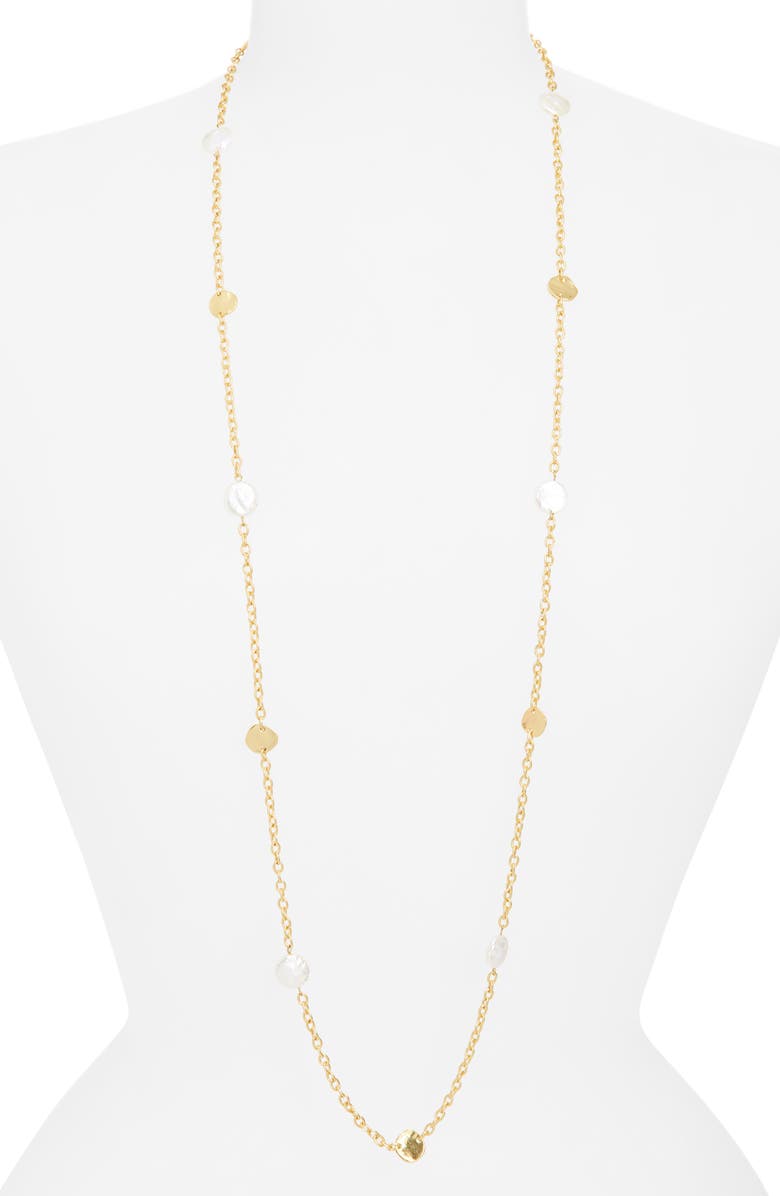 Karine Sultan Coin & Pearl Station Necklace, Alternate, color, Gold