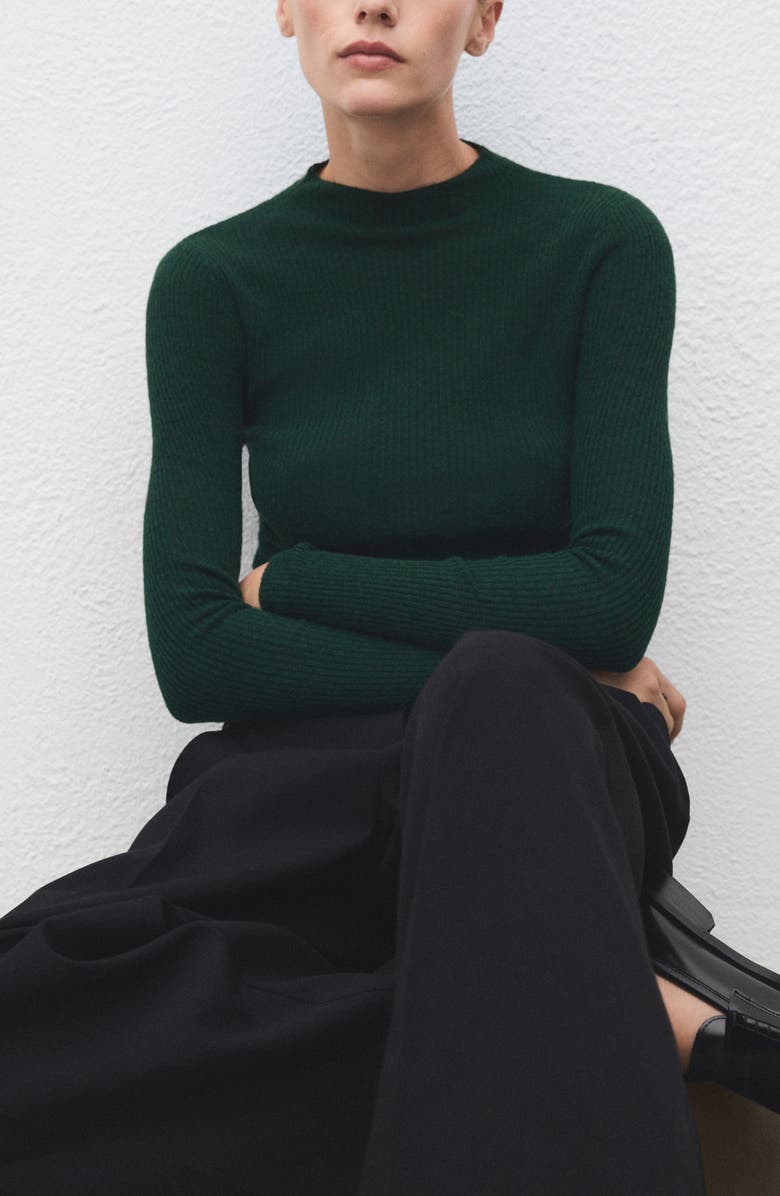MANGO Mock Neck Rib Sweater, Alternate, color, Dark Green