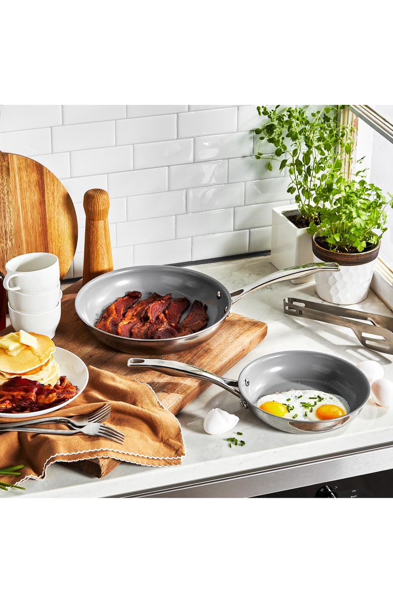 HENCKELS CUTLERY Clad H3 Two-Piece Nonstick Ceramic Frying Pan Set, Alternate, color, Silver