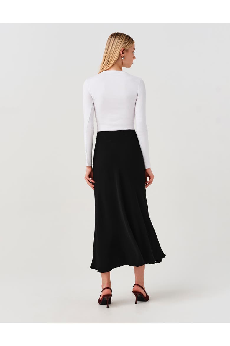 Lyra Satin Midi Skirt, Alternate, color, Black