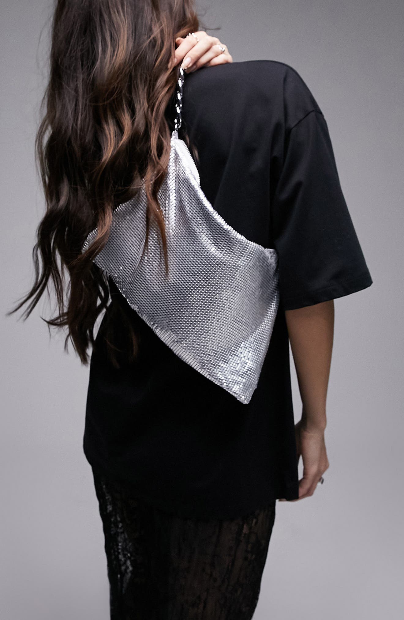 Topshop Slouchy Mesh Shoulder Bag, Alternate, color, 