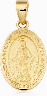 Oradina 14K Yellow Gold Miraculous Medal Pendant Charm