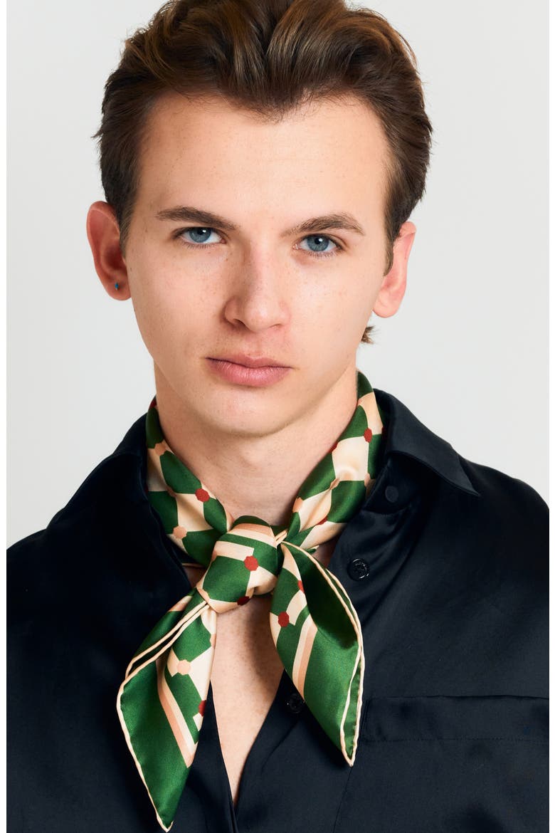 Checkerboard Silk Square Bandana, Alternate, color, GREEN