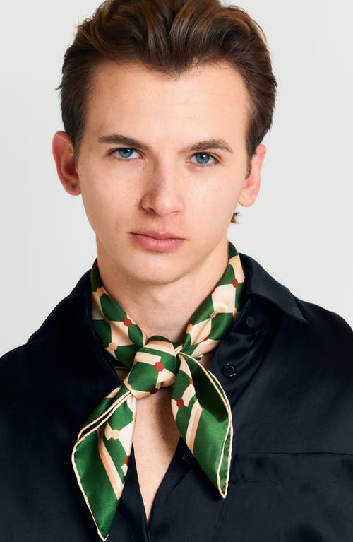 Lost Pattern Checkerboard Silk Square Bandana In Green