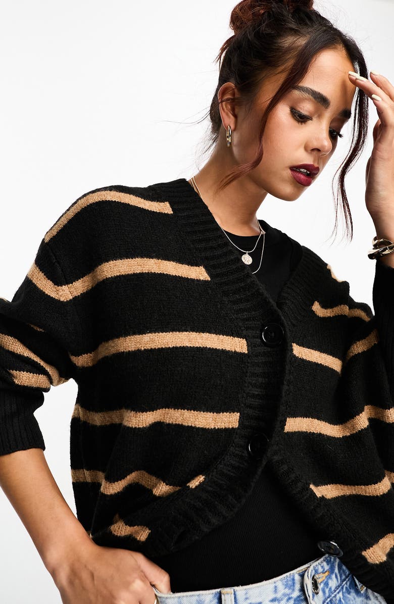 ASOS DESIGN Stripe Button Front Cardigan, Alternate, color,