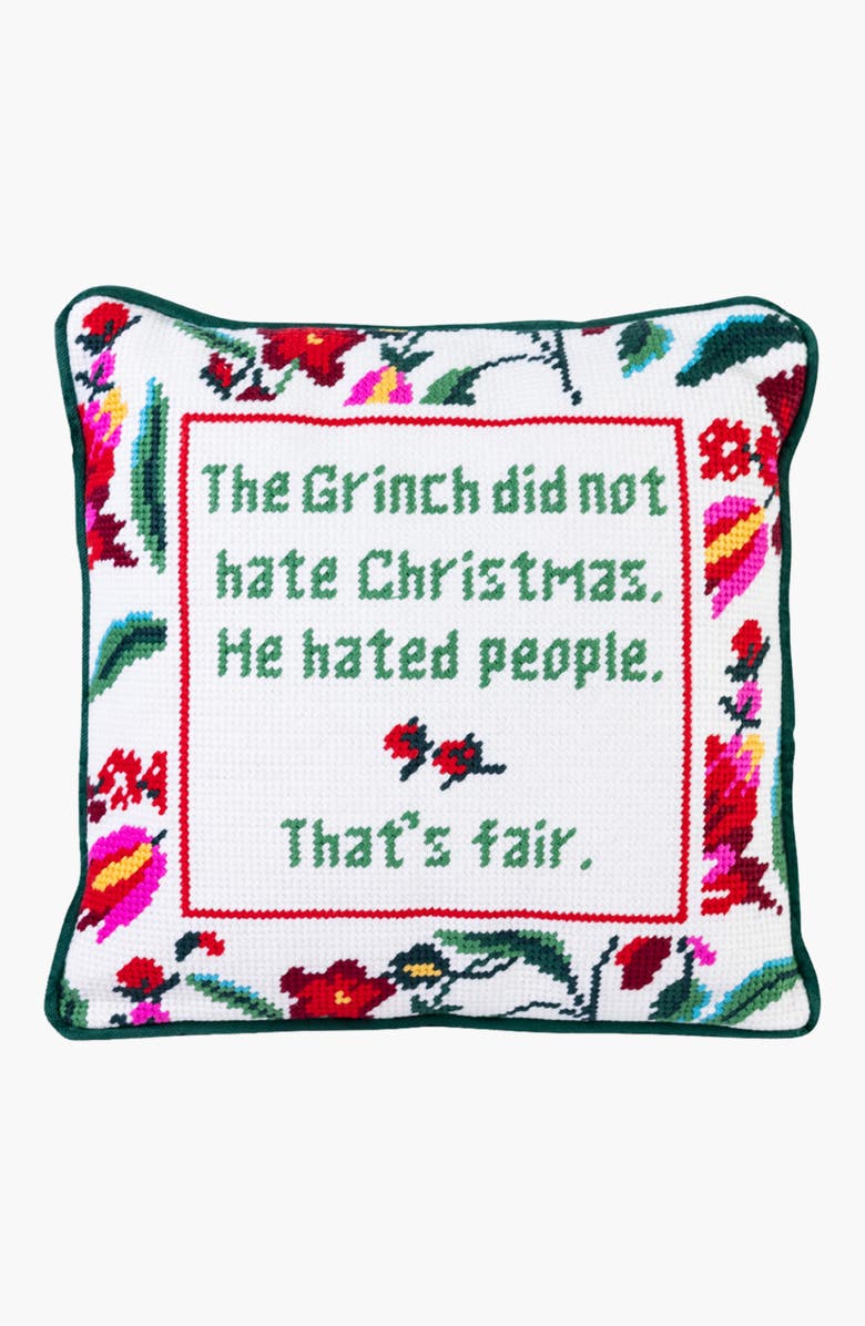 Furbish The Grinch Needlepoint Pillow, Main, color, Green