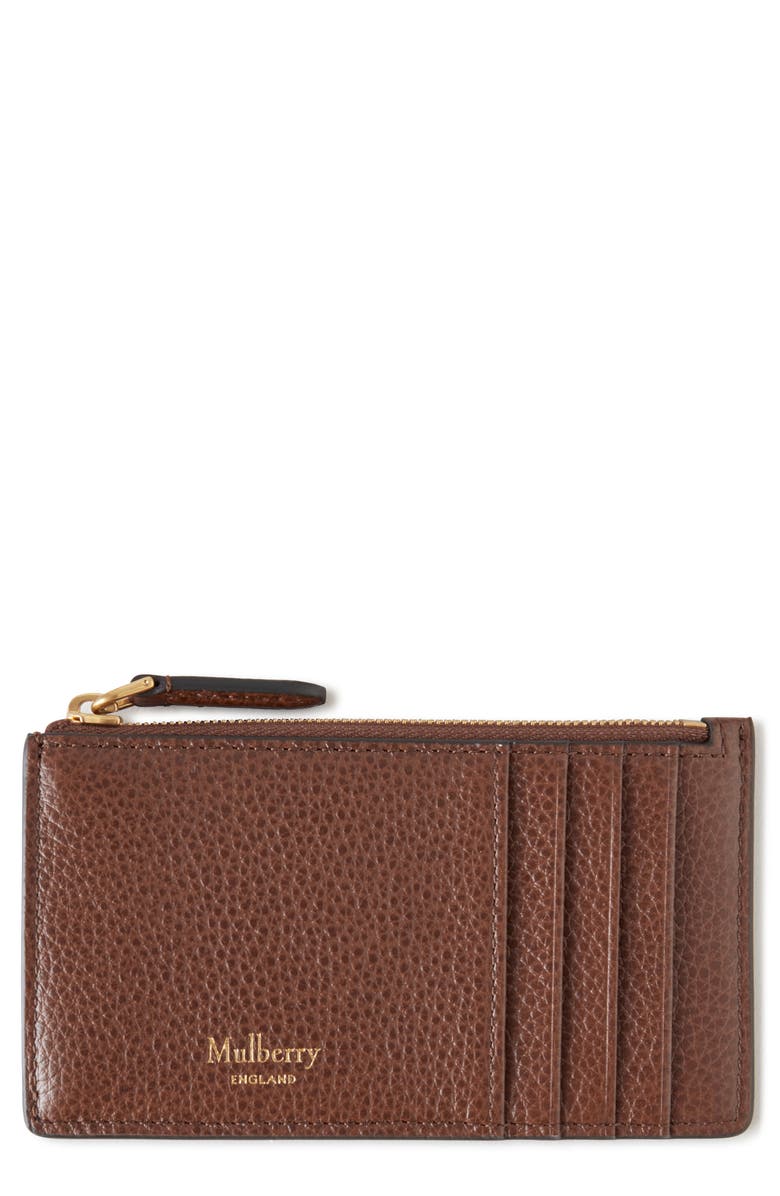 Mulberry Continental Zip Leather Card Holder, Main, color, Oak