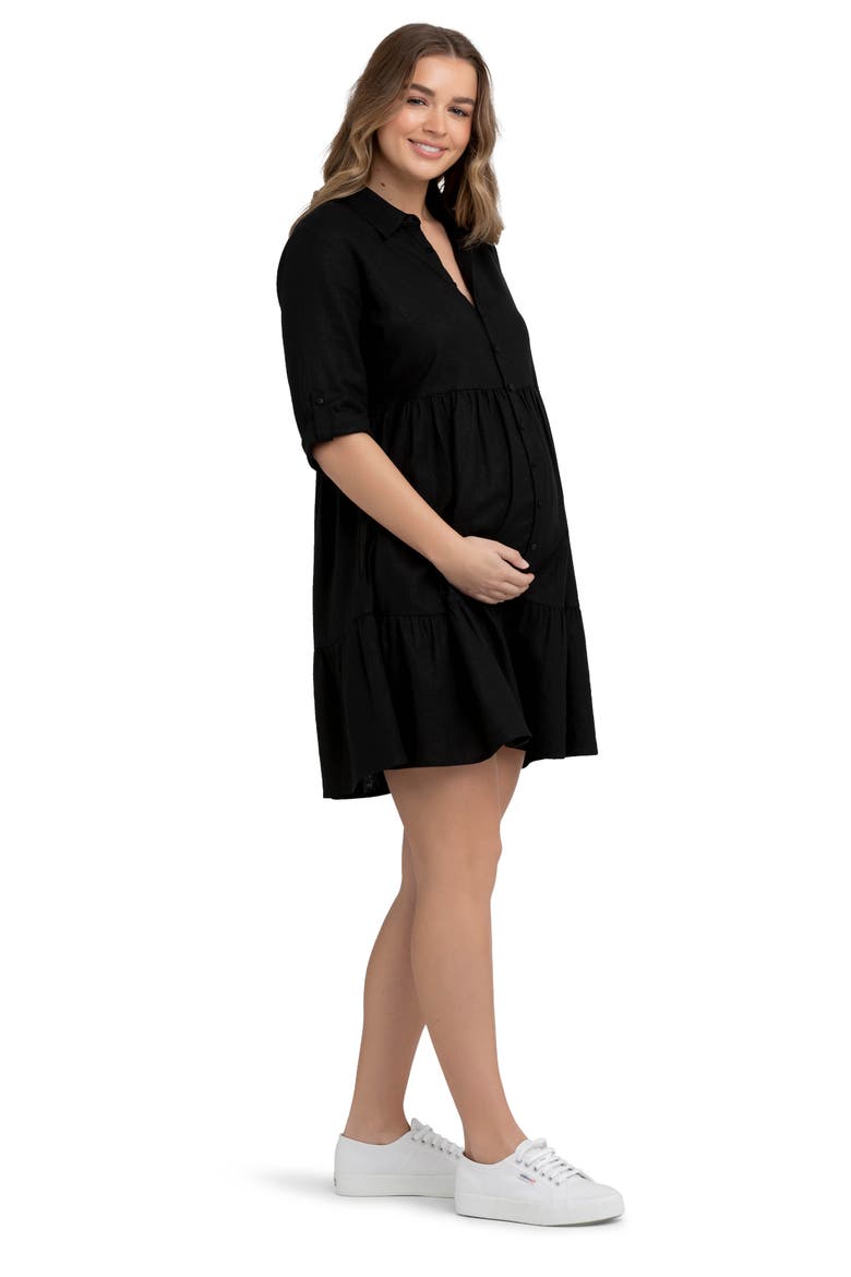Adel Linen Dress, Alternate, color, BLACK