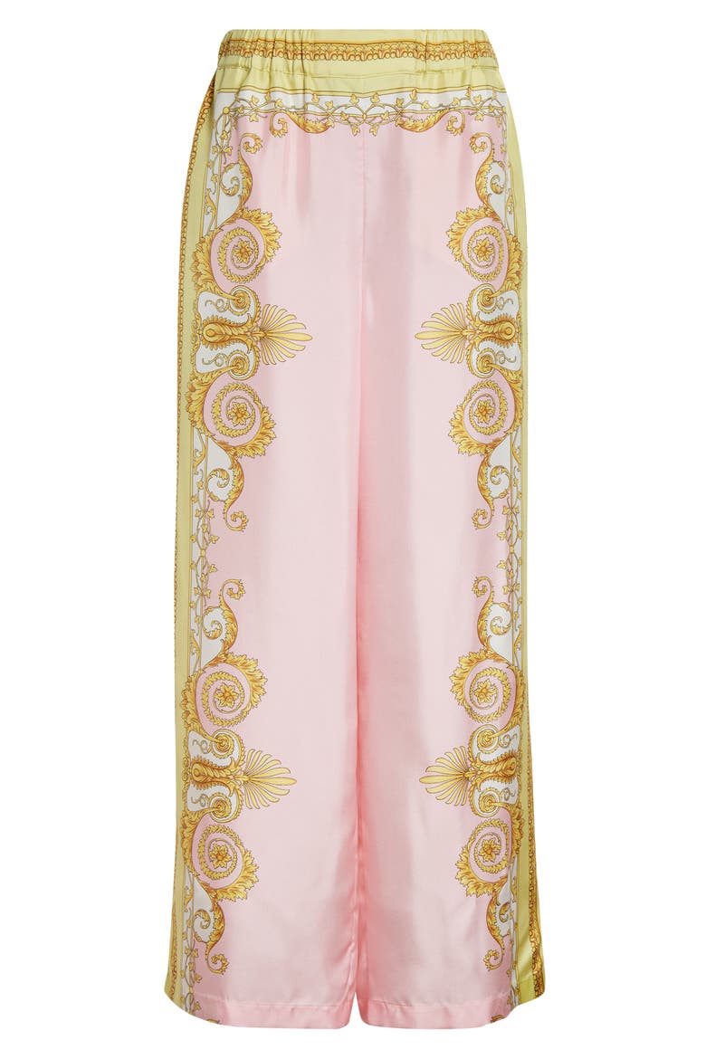 Barocco Print Wide Leg Silk Twill Pants, Alternate, color, PALE YELLOW ROSE QUARTZ
