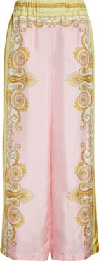 Versace Barocco Print Wide Leg Silk Twill Pants