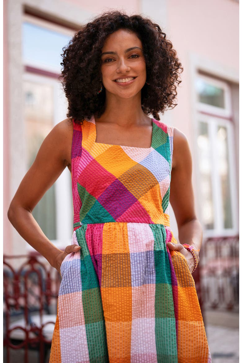 Seersucker Cotton Midi Sun Dress, Alternate, color, Multi