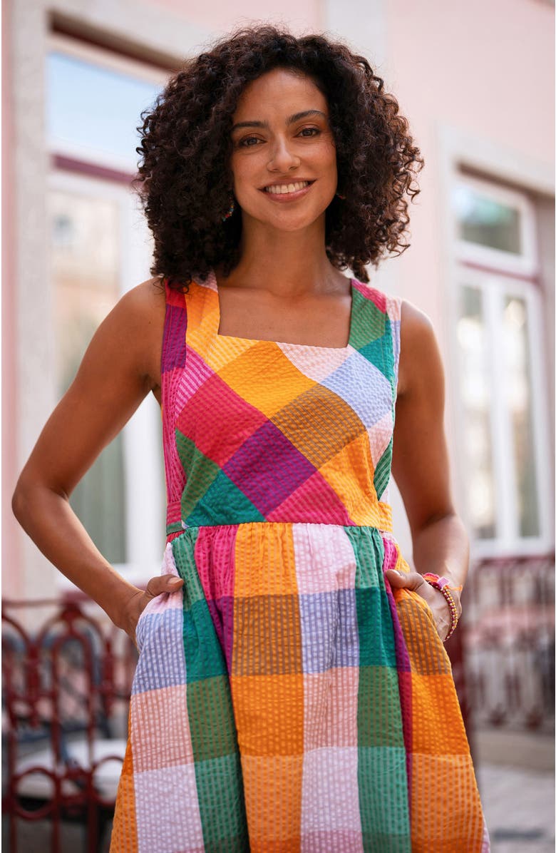 Yumi Seersucker Cotton Midi Sun Dress, Alternate, color, Multi